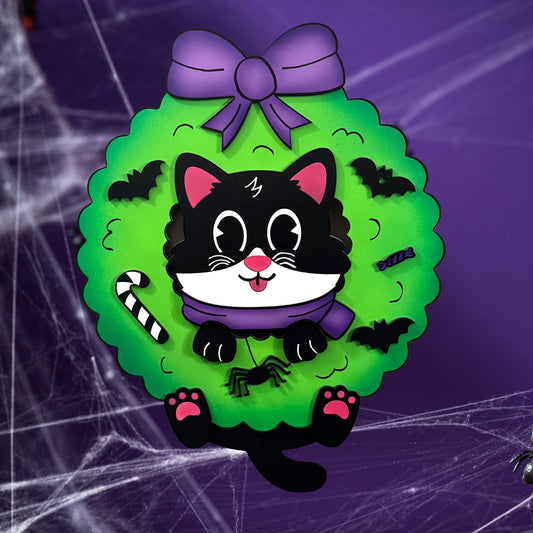 Halloween Cat Door Hanger Wreath