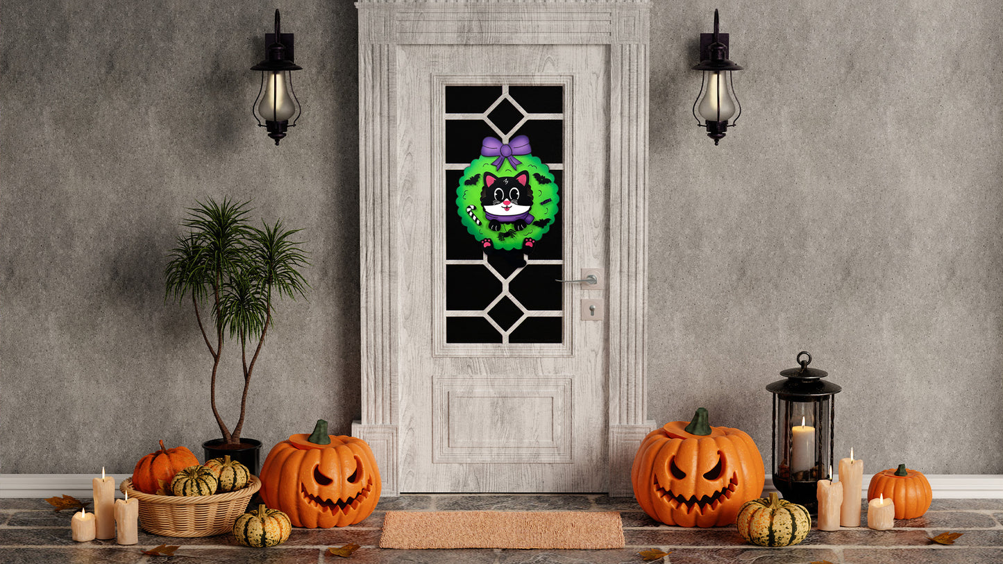 Halloween Cat Door Hanger Wreath